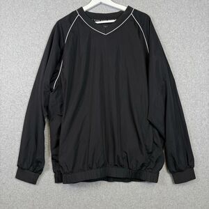 Footjoy Mens Size Large Pullover Golf V Neck Jacket Black Lightweight Pockets